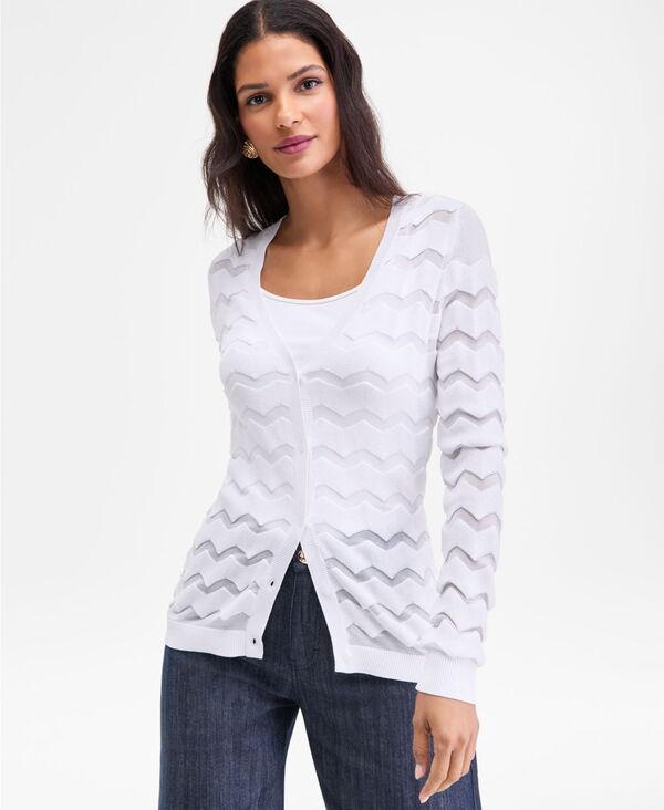 アイ.エヌ.シー インターナショナル コンセプト レディース アウター ニット・セーター カーディガン I.N.C. International Concepts Women's Chevron Stitch Cardigan Bright White ホワイト｜ReVida 店 11,765円