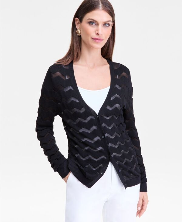 アイ.エヌ.シー インターナショナル コンセプト レディース アウター ニット・セーター カーディガン I.N.C. International Concepts Women's Chevron Stitch Cardigan Deep Black ブラック
