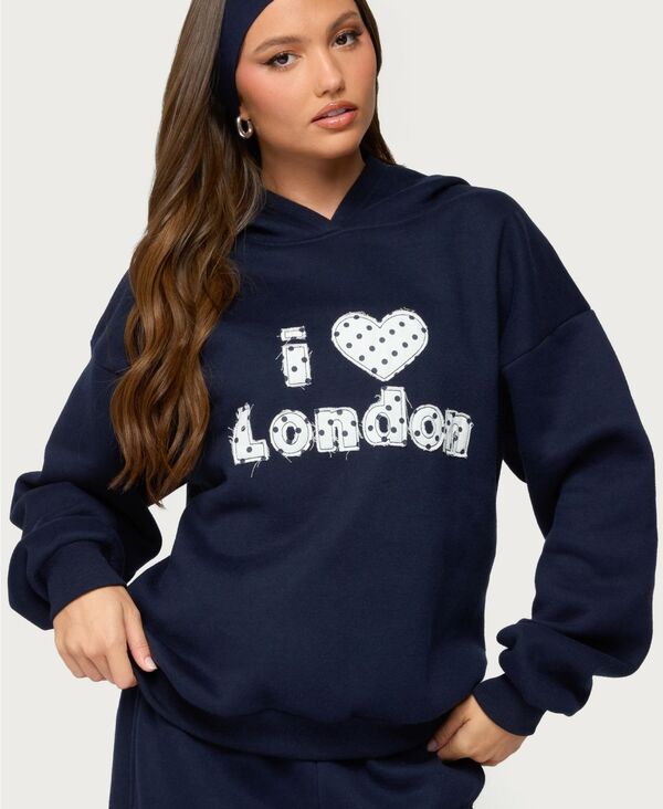 アディクテッド レディース アウター パーカー・スウェット パーカー Edikted Women's I Heart London Hoodie Navy ネイビー|ReVida 店