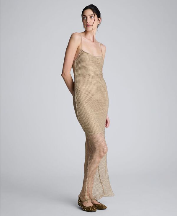 ケネスコール レディース トップス ワンピース マキシワンピース ノースリーブ マキシ Kenneth Cole Women's Crystal Netting Sleeveless Maxi Dress Soft Amber アンバー