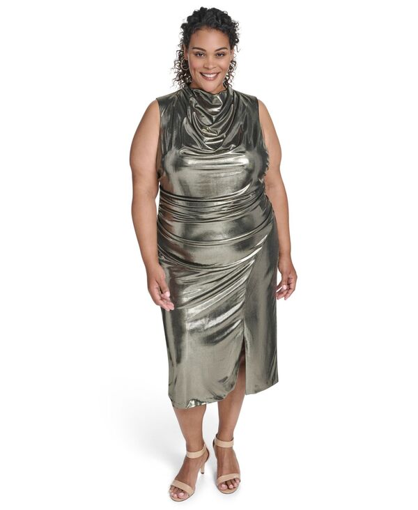 ヴィンスカムート レディース トップス ワンピース プラスサイズ ギャザー Vince Camuto Plus Size Cowl Neck Side Ruched Dress Gold ゴールド|ReVida 店