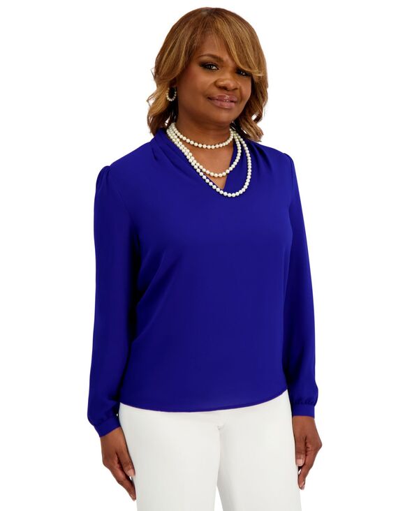 カスパール レディース トップス シャツ Vネック Kasper Women's Long Sleeve V-Neck Top Royal