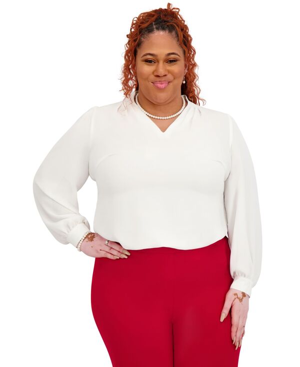 カスパール レディース トップス シャツ Vネック Kasper Women's Long Sleeve V-Neck Top White ホワイト 12,145円