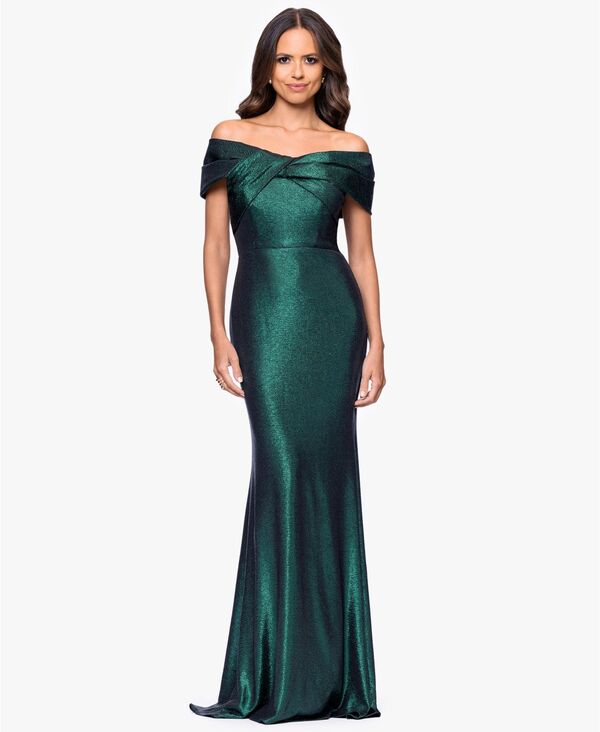 ベッツィアンドアダム レディース トップス ワンピース Betsy & Adam Women's Long Off-The-Shoulder Gown Black Emerald ブラック 27,820円