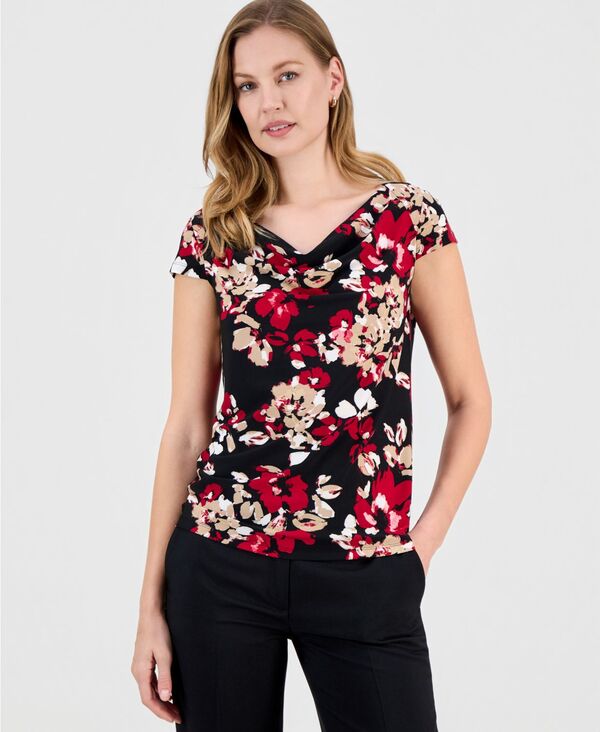 カスパール レディース トップス シャツ プリント ブラウス Kasper Women's Printed Cowlneck Blouse Black Multi ブラック