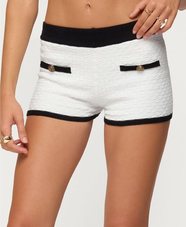 アディクテッド レディース ボトムス ハーフパンツ・ショーツ ショートパンツ コントラスト ニット Edikted Women's Mara Contrast Textured Knit Shorts White ホワイト|ReVida 店