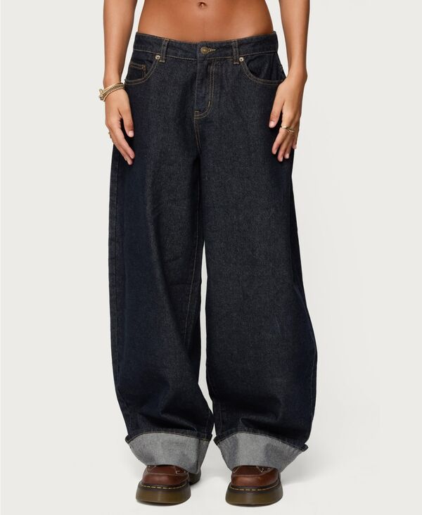 アディクテッド レディース ボトムス デニムパンツ ローライズ ジーンズ Edikted Women's Kella Extra Oversized Low Rise Jeans Indigo-blue-raw-washed インディゴ 16,265円
