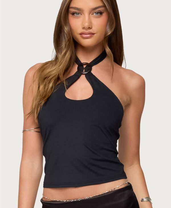 アディクテッド レディース トップス シャツ カットアウト ホルター Edikted Women's Halsie Ring Cut Out Halter Top Black ブラック