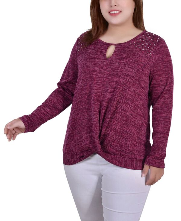 ニューヨークコレクション レディース トップス シャツ プラスサイズ ニット NY Collection Women's Plus Size Long Sleeve Knit Keyhole Top Burgundy バーガンディ