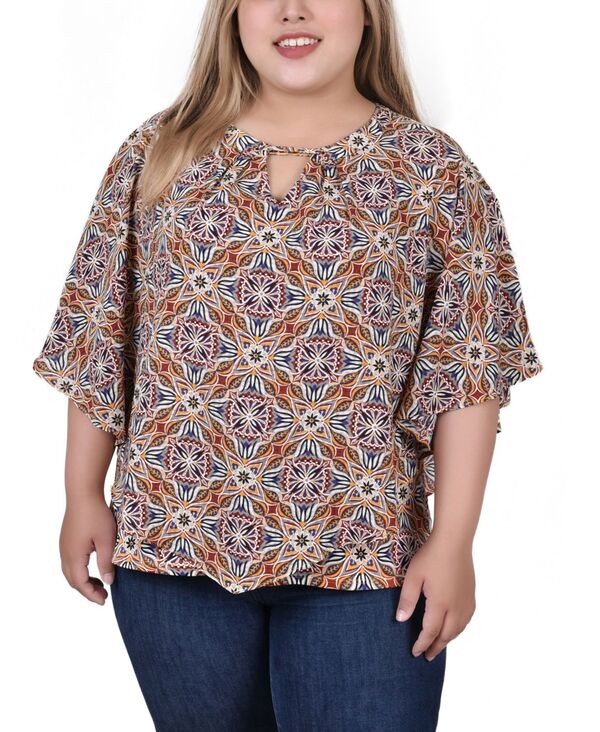 ニューヨークコレクション レディース トップス シャツ プラスサイズ NY Collection Women's Plus Size Elbow Sleeve Poncho Top Gold Lockkey ゴールド