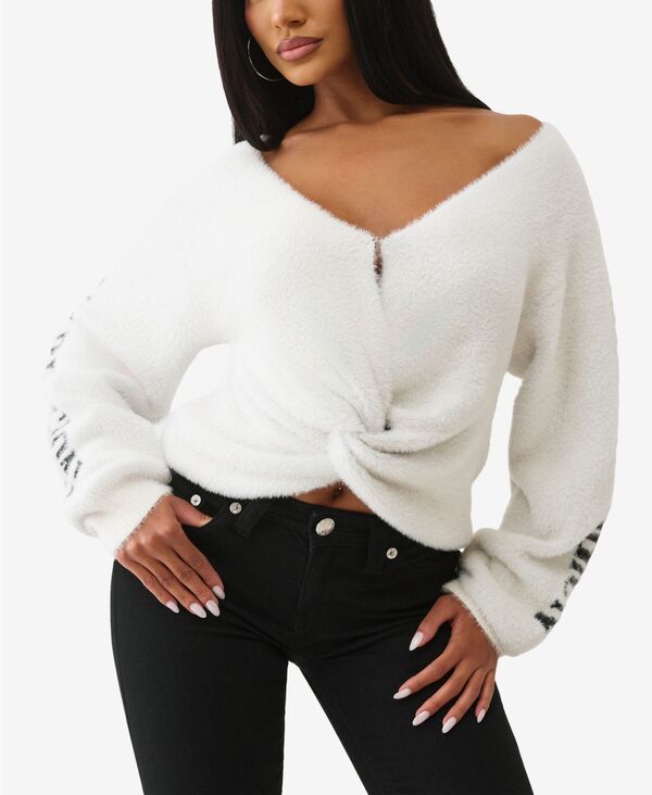 トゥルーレリジョン レディース アウター ニット・セーター クルーネック セーター True Religion Women's Jacquard Reversible Crew Neck Sweater Winter White ホワイト