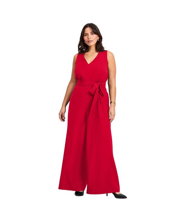 アベニュー レディース ボトムス 心地好いズボン下 ワイドレッグ 飛び降りる背広 AVENUE Women\u0027s Cool Hand Wide Leg Jumpsuit Vivid red 赤いこと ボトムス-レディースファッション