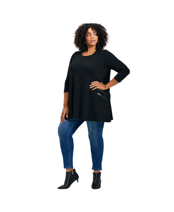 アベニュー レディース トップス シャツ AVENUE Women's Alina Hacci Zip Detail Tunic Black ブラック