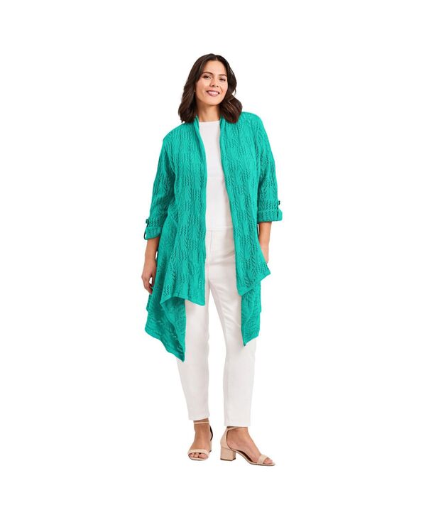 アベニュー レディース アウター ニット・セーター セーター カーディガン AVENUE Women's Pointelle Sweater Cardigan Aqua sea アクア