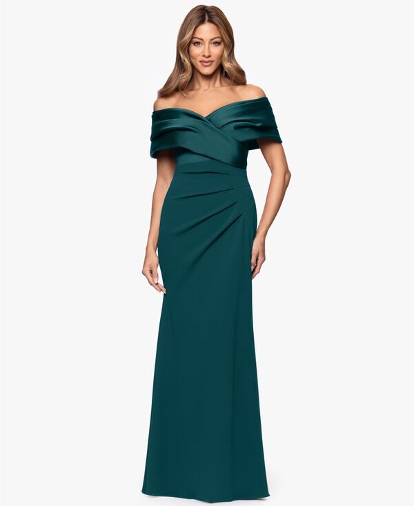 ベッツィアンドアダム レディース トップス ワンピース プチ Betsy & Adam Petite Off-The-Shoulder Sweetheart-Neckline Gown Pine/Pine