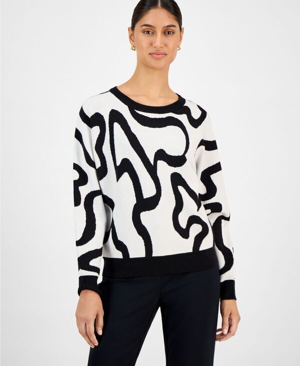 ティー・タハリ レディース アウター ニット・セーター クルーネック セーター T Tahari Women's Squiggle Jacquard Crewneck Sweater Black/cream クリーム