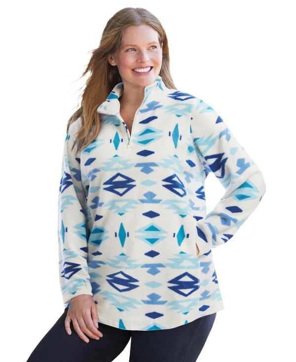ウーマン ウィズイン レディース アウター パーカー・スウェット プラスサイズ フリース Woman Within Plus Size Within Microfleece Quarter-Zip Pullover Ivory aztec アイボリー