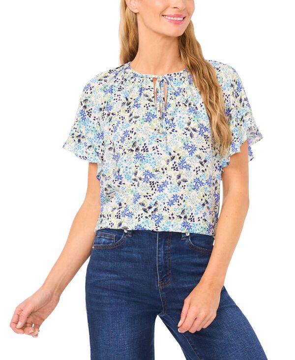 セセ レディース トップス シャツ 半袖 CeCe Women's Shirred Short-Sleeve Front Keyhole Top New Ivory アイボリー