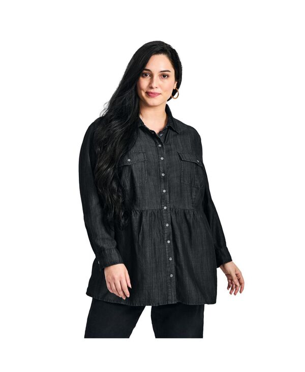 アベニュー レディース トップス シャツ ティアード デニム AVENUE Women's Denim Tiered Shirt Black wash ブラック