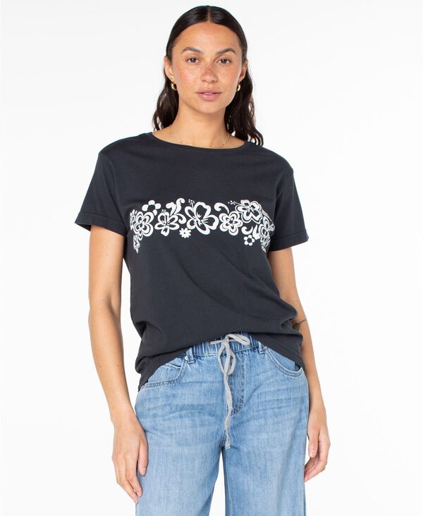 ロキシー レディース トップス シャツ クルーネック Tシャツ Roxy Women's 90s Hibiscus Band BFC Crewneck T-Shirt Phantom 90S Hibiscus Band