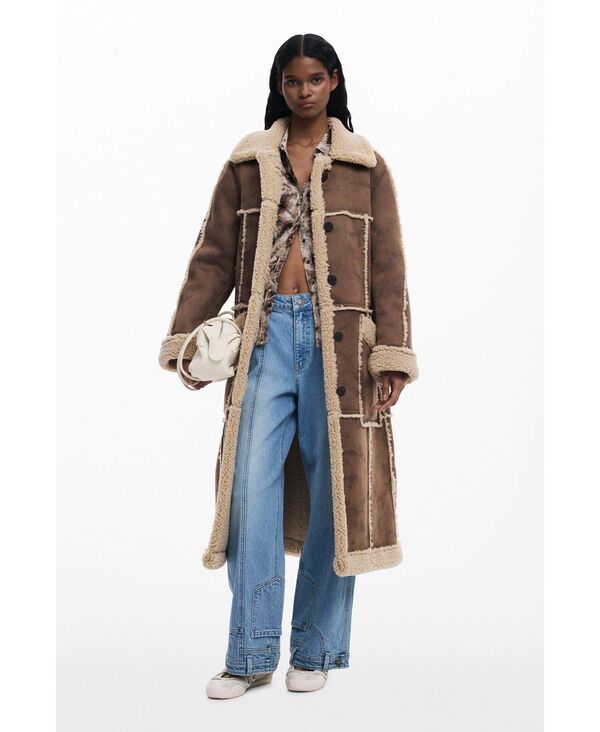 デジグアル レディース アウター ジャケット・ブルゾン コート レザー フェイクレザー Desigual Women's Faux leather coat Brown ブラウン|ReVida 店