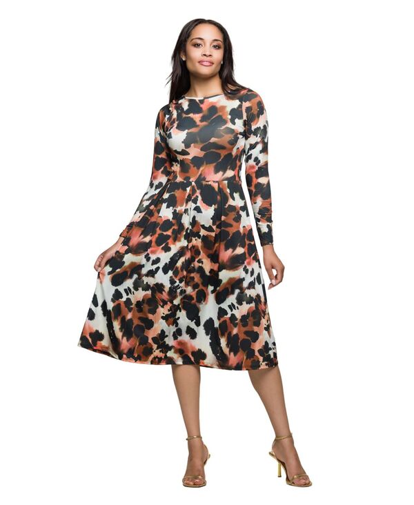 24 セブンコンフォート レディース トップス ワンピース ミディワンピース ミディ 24seven Comfort Apparel Women's Long Sleeve Midi Dress Brown Multi ブラウン