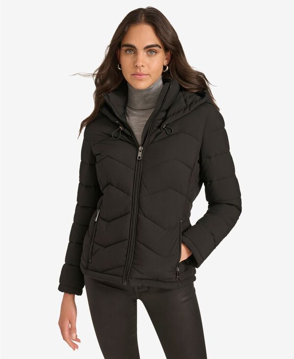 カルバンクライン レディース アウター ジャケット・ブルゾン コート Calvin Klein Women Short Zip-Up Hooded Puffer Coat Black ブラック