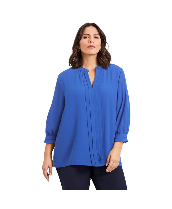 アベニュー レディース トップス シャツ プラスサイズ AVENUE Women's Plus Size Pintuck Popover Top Dark sapphire サファイア