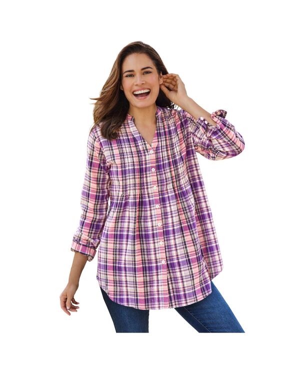 ウーマン ウィズイン レディース トップス シャツ Woman Within Women's Within Pintucked Flannel Shirt Sweet plum plaid プラム