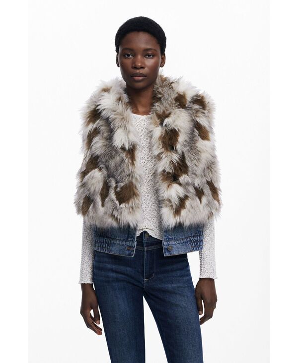 デジグアル レディース アウター ジャケット・ブルゾン ベスト デニム Desigual Women's Denim fur vest Medium beige ベージュ｜ReVida 店 27,170円