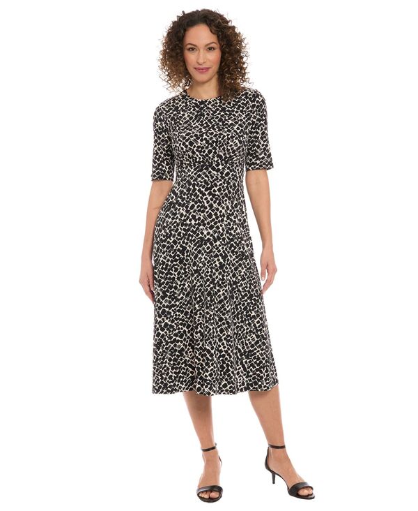 ロンドンタイムス レディース トップス ワンピース ミディワンピース ミディ 半袖 London Times Women's Short-Sleeve Midi Dress Black ブラック|ReVida 店