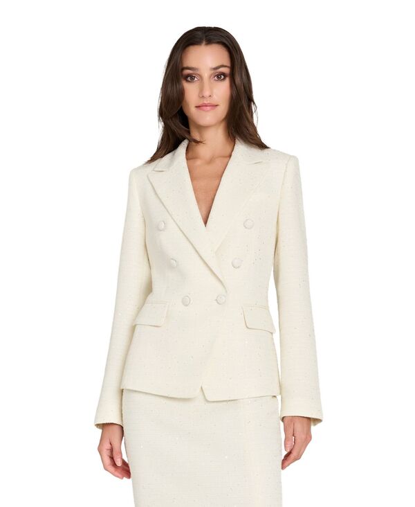 タハリエーエスエル レディース アウター ジャケット・ブルゾン プチ ツイード スパンコール ブレザー Tahari ASL Petite Sequin Tweed Double-Breasted Blazer Vanilla