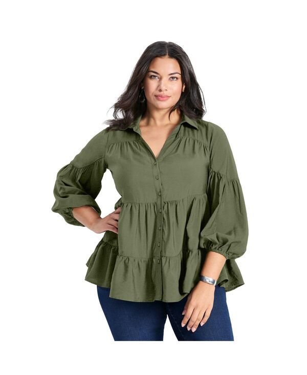 アベニュー レディース トップス シャツ ティアード AVENUE Women's Amari Tiered Tunic Shirt Fern