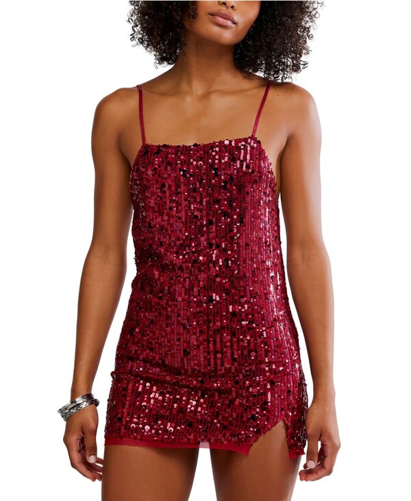 フリーピープル レディース トップス ワンピース ミニ スパンコール Free People Women's Midnight Kiss Mini Sequin Slip Dress Cherry Combo 10,205円