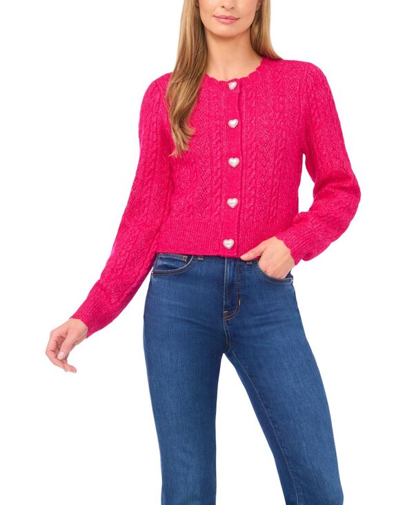 セセ レディース アウター ニット・セーター クルーネック セーター カーディガン CeCe Women's Crewneck Heart Button Pointelle Cardigan Sweater Electric Pink ピンク 13,125円