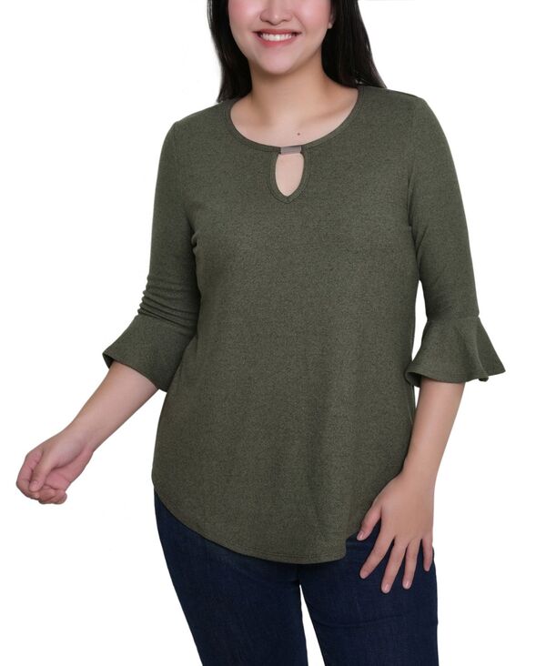 ニューヨークコレクション レディース トップス シャツ プチ NY Collection Petite Bell Sleeve Top Hunter Green グリーン