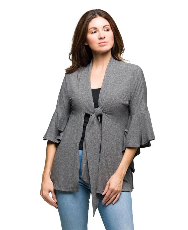 24 セブンコンフォート レディース トップス シャツ 24seven Comfort Apparel Women's Tie Front Bell Sleeve Top Smoke スモーク