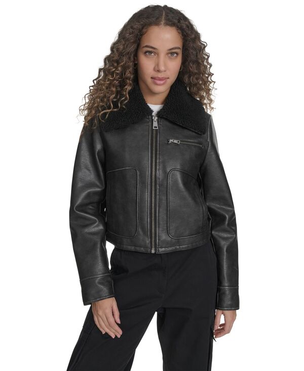 リーバイス レディース アウター パーカー・スウェット レザー フェイクレザー ジャケット Levi's Women's Regular Faux Leather Aviator Jacket Black ブラック