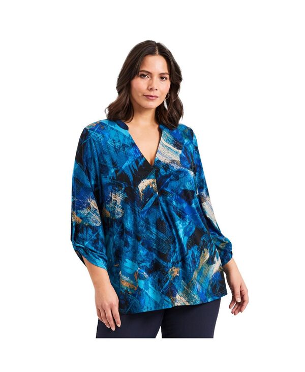 アベニュー レディース トップス シャツ AVENUE Women's Audrey Ity Top Blue brushstroke ブルー