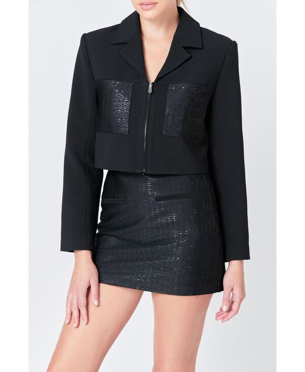 エンドレスローズ レディース アウター ジャケット・ブルゾン スパンコール ジャケット endless rose Women's Sequins Combo Jacket Black ブラック