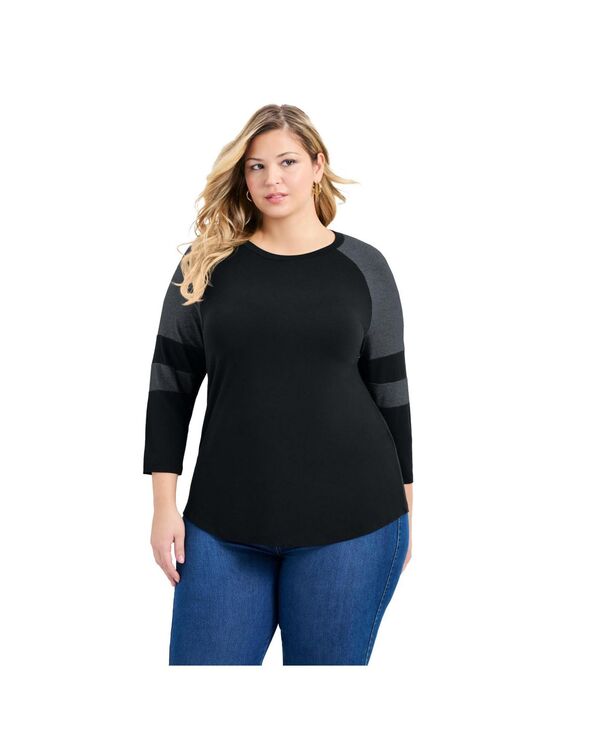 アベニュー レディース トップス シャツ AVENUE Women's Splice Sleeve Color Top Black charcoal ブラック
