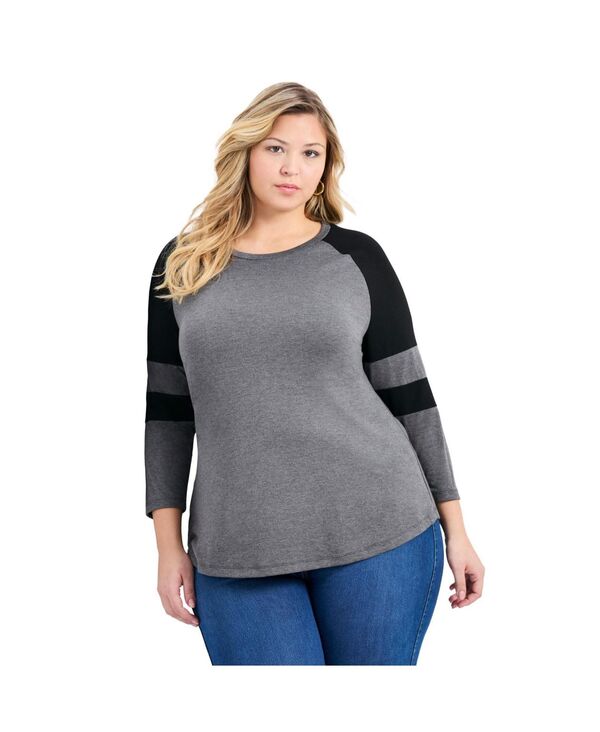 アベニュー レディース トップス シャツ AVENUE Women's Splice Sleeve Color Top Charcoal black ブラック