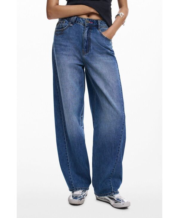 デジグアル レディース ボトムス デニムパンツ ジーンズ Desigual Women's Baggy jeans with seams Medium blue ブルー|ReVida 店