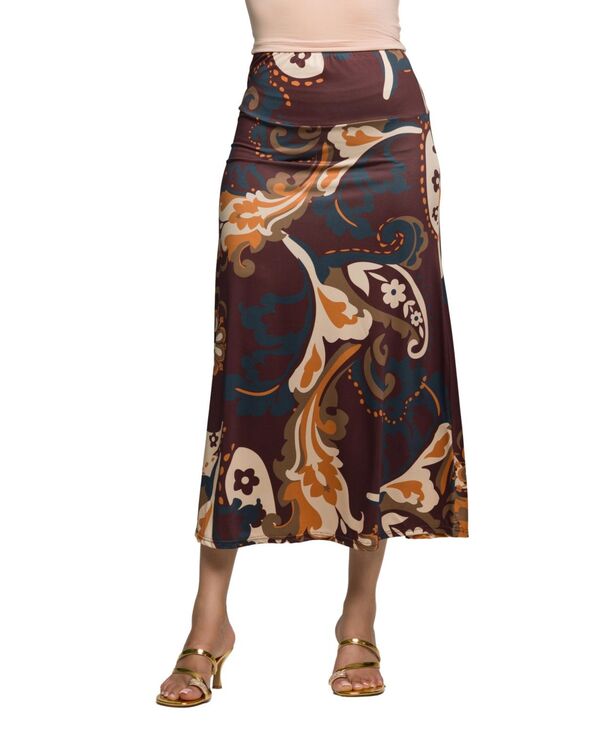 24 セブンコンフォート レディース ボトムス スカート ミディ 24seven Comfort Apparel Women's Elastic Waist Midi Skirt Brown Multi ブラウン