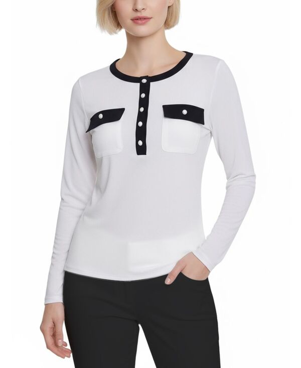 ニューヨークコレクション レディース トップス シャツ プチ コントラスト NY Collection Petite Long Sleeve Contrast Detail Top White Black ホワイト 11,535円
