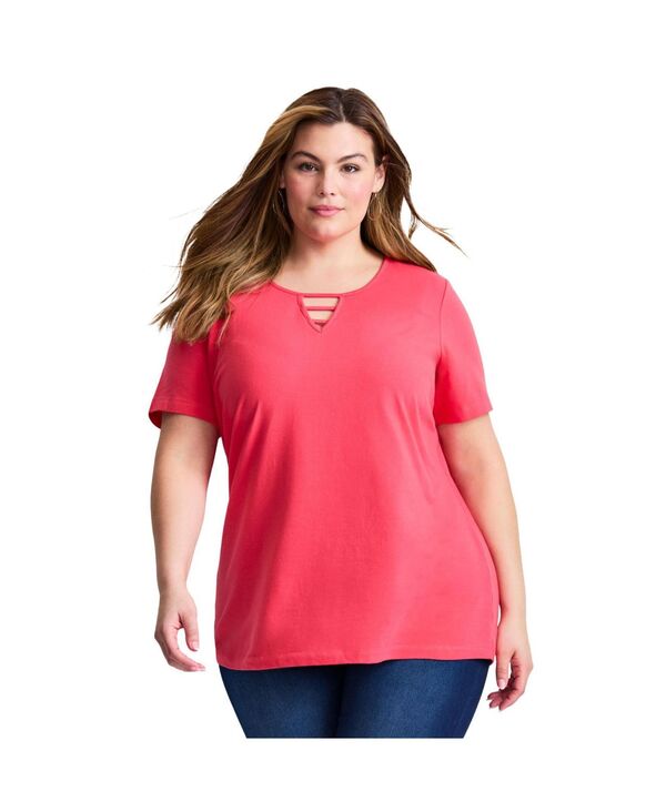 アベニュー レディース トップス シャツ Tシャツ AVENUE Women's Triple Keyhole Short Sleeve Tee Soft geranium