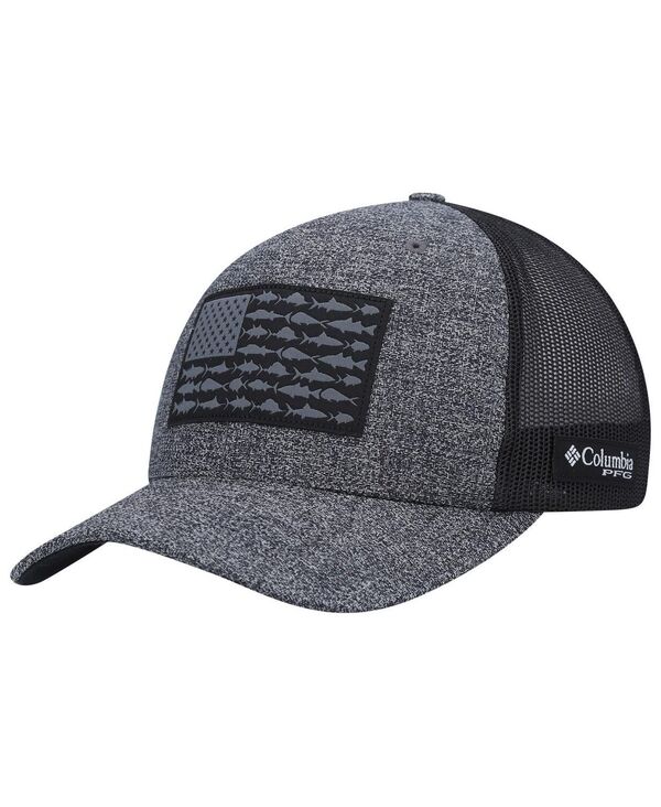 コロンビア メンズ アクセサリー 帽子 Columbia Men's Heathered Charcoal Black PFG Fish Flag COOLMAX Trucker Snapback Hat Heathered Charcoal Black ブラック