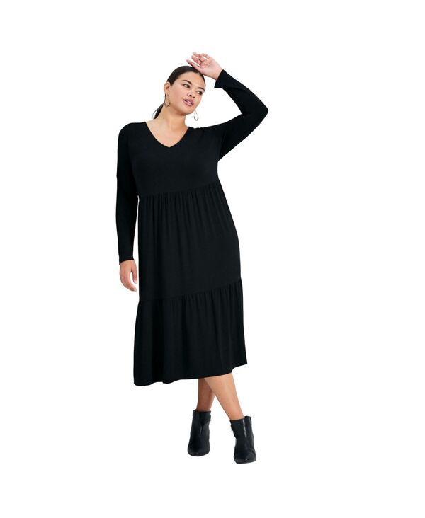 アベニュー レディース トップス ワンピース ティアード ニット AVENUE Women's Nylah Tiered Knit Dress Black ブラック