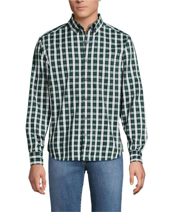 ランズエンド メンズ トップス シャツ Lands' End Men's Long Sleeve Travel Kit Shirt Pine valley/black plaid ブラック
