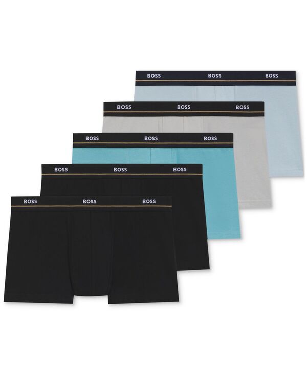 ヒューゴボス メンズ アンダーウェア ボクサーパンツ ロゴ Hugo Boss Men's Essential 5-Pk. Logo Waistband Trunks Blue Black ブラック|ReVida 店